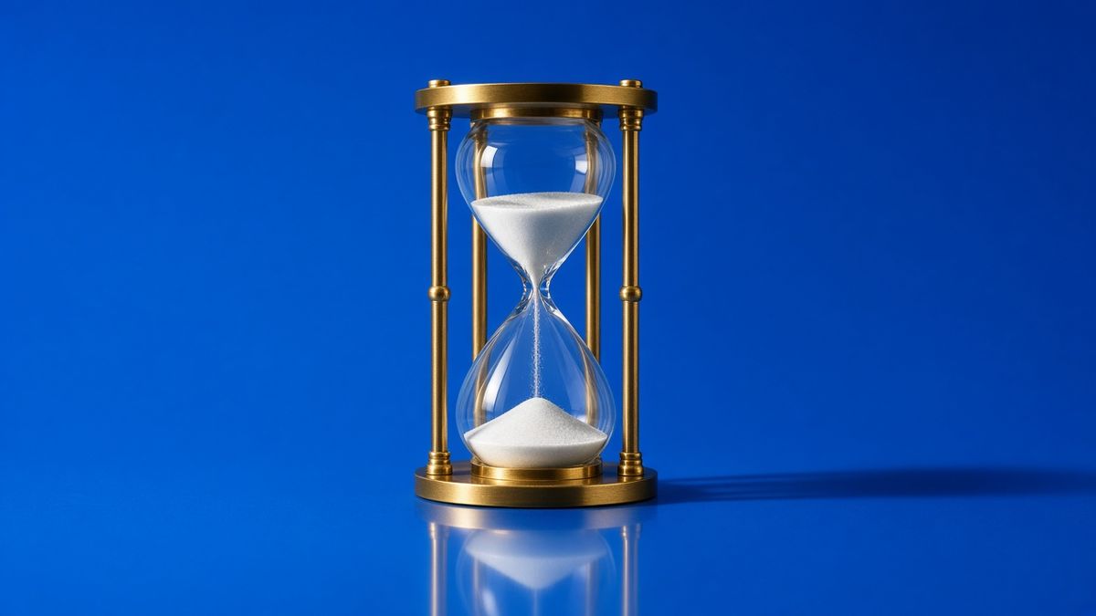 Photo : sablier doré sur fond bleu cobalt, durée de l'effet de la toxine botulique
